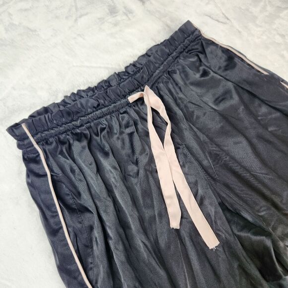 3/$25 Victoria's Secret Silky Satin Black Pajama Sleep Pants Pink Piping Sz S - Picture 3 of 7